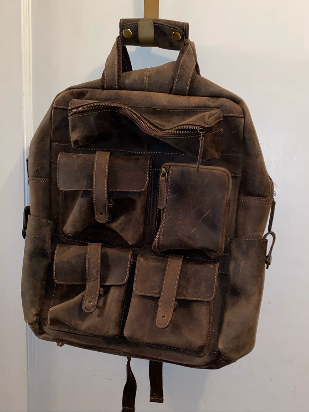 LUXEORIA Multi Pocket Bafallo Leather Laptop Utility Backpack Brown